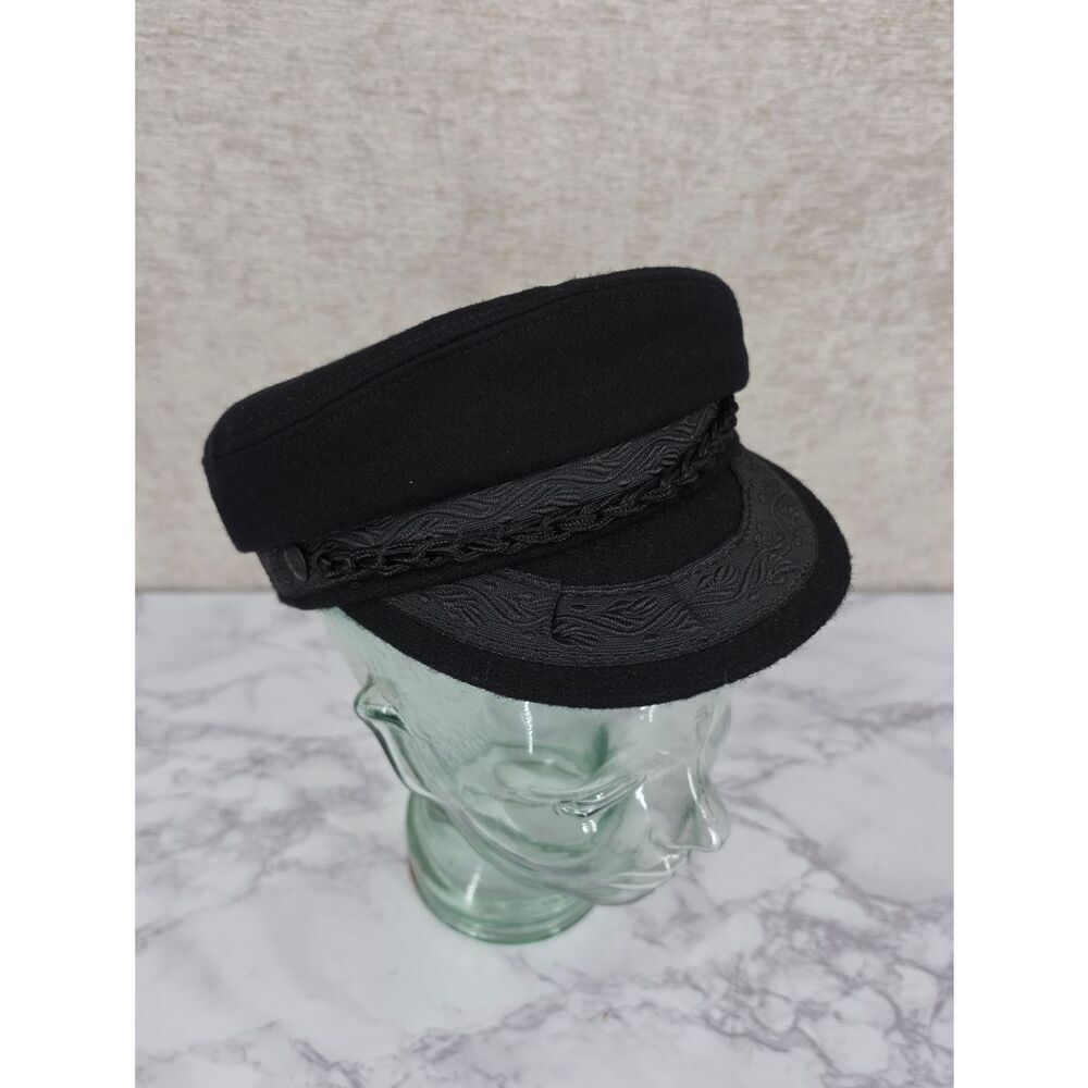 Vintage Greek Fisherman Greece Aegean Sea Black Wool Blend Cap Hat 6 3/4